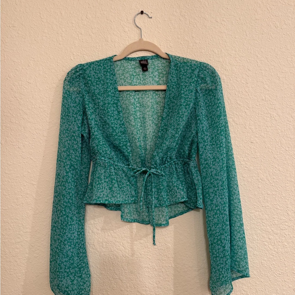 Green floral tie top